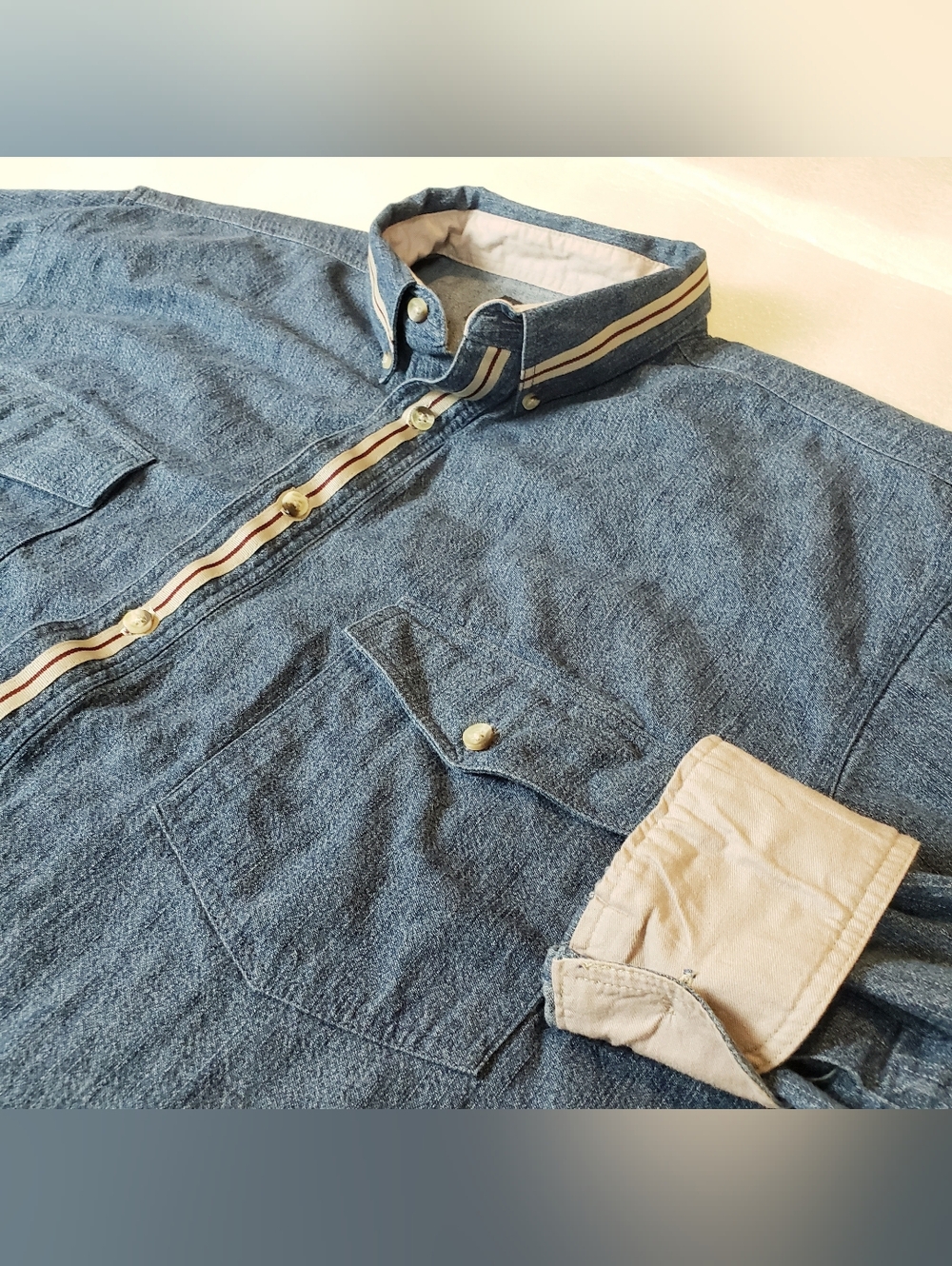 Rare Vntg Wrangler Western Shirt Men's XL Denim Accent Stripe Cowboy Western